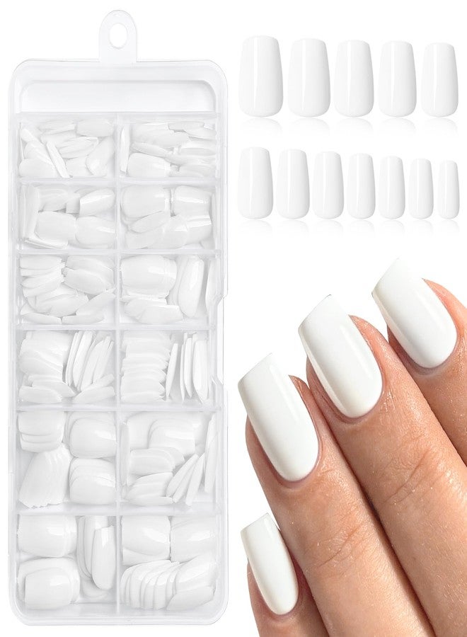 Lifextol 240pc White Coffin Press on Nails Short Fake Nails Press ons for Women Acrylic Nail Presson Nail&Glue Tabs, Short White Fingernails Coffin False Fingernail Tip Stick on Artificial Fingernail - Image 1